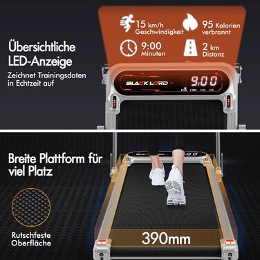 Електричний біговий тренажер BLACK LORD з нахилом 9%, 3.2 PS, Walking Pad 4-в-1 для дому та офісу, 12 програм, динамік, 140 кг