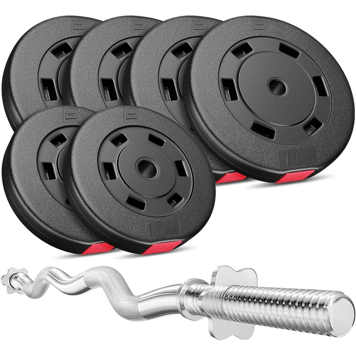 Комплект гантелей Hop-Sport 57 кг з SZ-грифом і дисками 4x10 кг + 2x5 кг