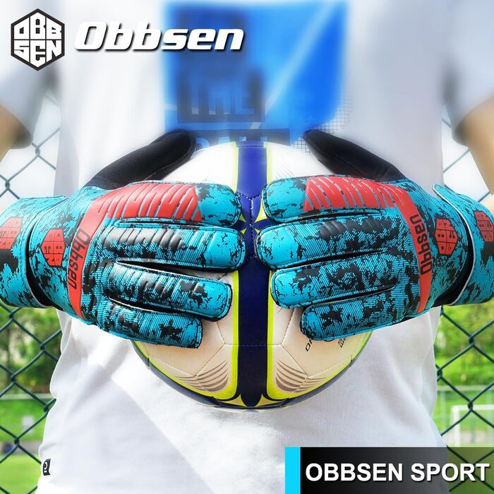 Воротарські рукавиці Torwarthandschuhe з FingerSave для дітей, підлітків та дорослих, синьо-червоні (S3, 8)