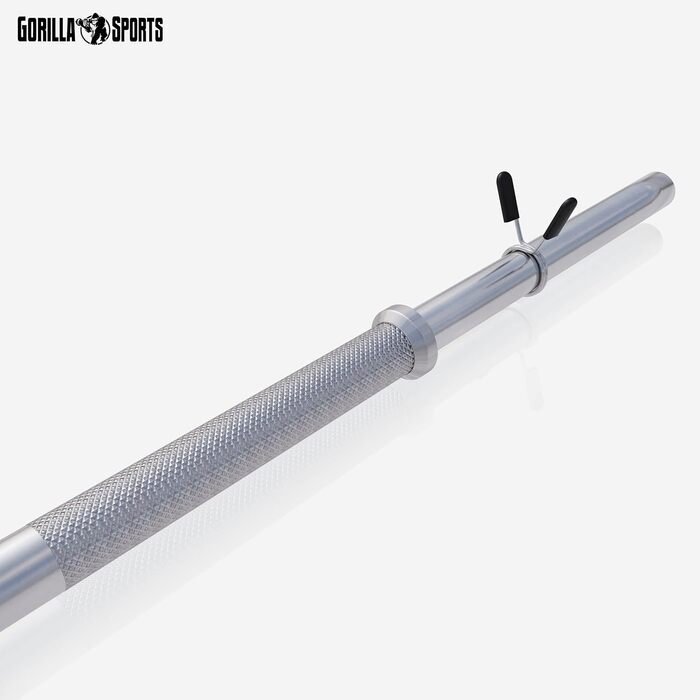 Штанга GORILLA SPORTS хромована 30 мм, 120/150/170 см, з двома пружинними замками, до 200 кг – гриф для штанги, гантельний гриф