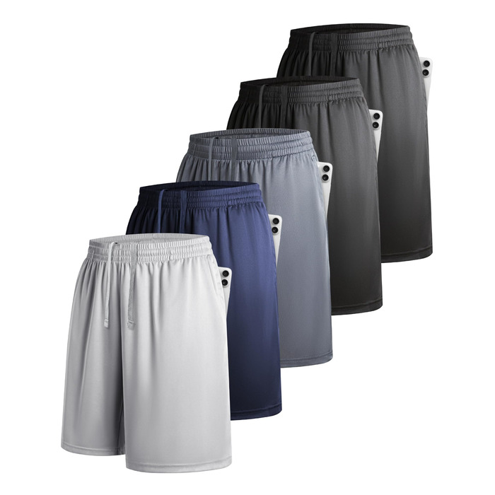 Чоловічі спортивні шорти 5 шт. з кишенями та еластичним поясом, швидковисихаючі, XL, чорний, графітовий, темно-синій, місячний сірий
