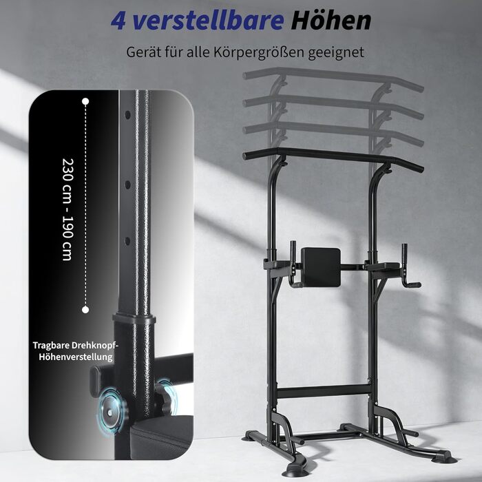 Багатофункціональний турнік Power Tower: стійка для підтягувань, брусів та вправ на прес, регульована висота, для домашнього тренажерного залу (Чорний)