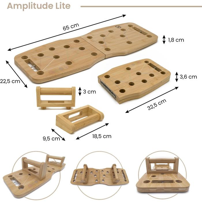Бамбукова дошка для віджимань Amplitude Lite Premium Push Up Board (65 см) - складана, стабільна, з гумками та інструкцією 30 в 1