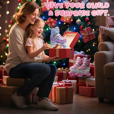 Роликові ковзани для дівчаток Rollkate Kid з блискучими сердечками та світлодіодами, регульовані 4 рази, ідеальні для початківців, подарунок на день народження або Різдво (рожеві)