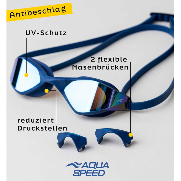 Окуляри для плавання Aqua Speed Riptide 10 для дорослих, дзеркальні, антифог, UV-захист, силіконова стрічка, ультрашвидке кріплення, мікрофіброва серветка, сині