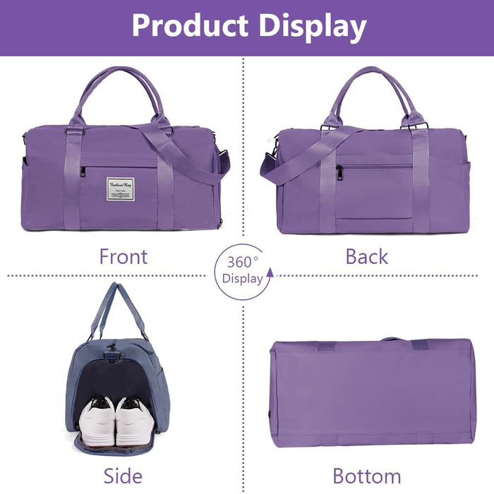 Спортивна сумка Flintronic: дорожня сумка, містка для подорожей, з відділенням для взуття та мокрих речей, водонепроникна, для чоловіків та жінок, чорна (#3 фіолетовий)