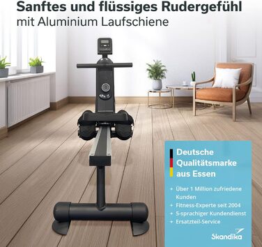 Гребний тренажер Skandika Oxford Pro з магнітною системою гальмування, Bluetooth, 8 рівнів навантаження, до 120 кг, для дому, з додатком, для силових тренувань