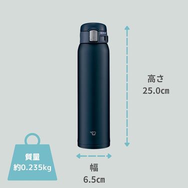Термос-фляга Zojirushi SM-SF60-AD, 600 мл, нержавіюча сталь, морський синій, з кришкою One-Touch для пиття