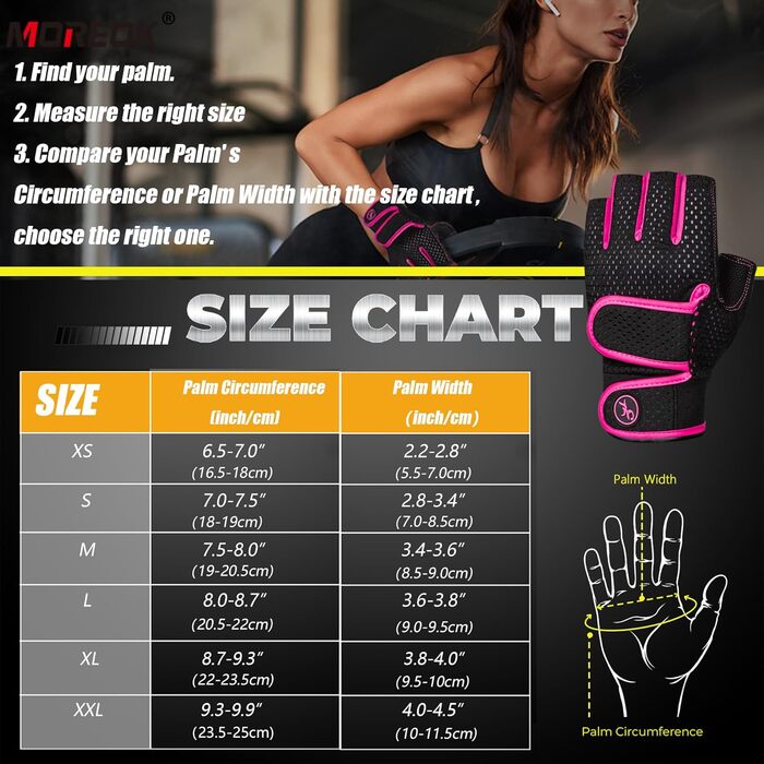 Рукавички для важкої атлетики MOREOK - фітнес рукавички для чоловіків та жінок, рожеві, розмір S