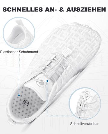 Чоботи для пішохідних прогулянок Barfuss: літні, швидковисихаючі, широка передня частина, Zero-Drop підошва, унісекс, для трейлраннінгу та фітнесу, білі, C1 (D1, 37 EU)