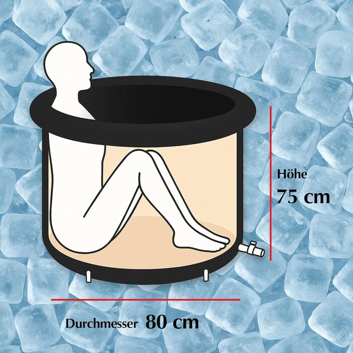 Ейстон 300L – Складана діжка для крижаних ванн для дому та відпочинку – Портативна діжка для відновлення – Кругле чавурне бак з Оксфорду та ПВХ – Діжка для крижаного занурення для спортсменів