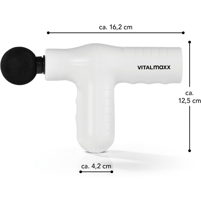 Масажний пістолет VITALmaxx з 4 насадками, акумуляторний, до 90 хв роботи, USB-C зарядка, легкий і компактний для спорту та подорожей, чорний/сріблястий, 5 режимів