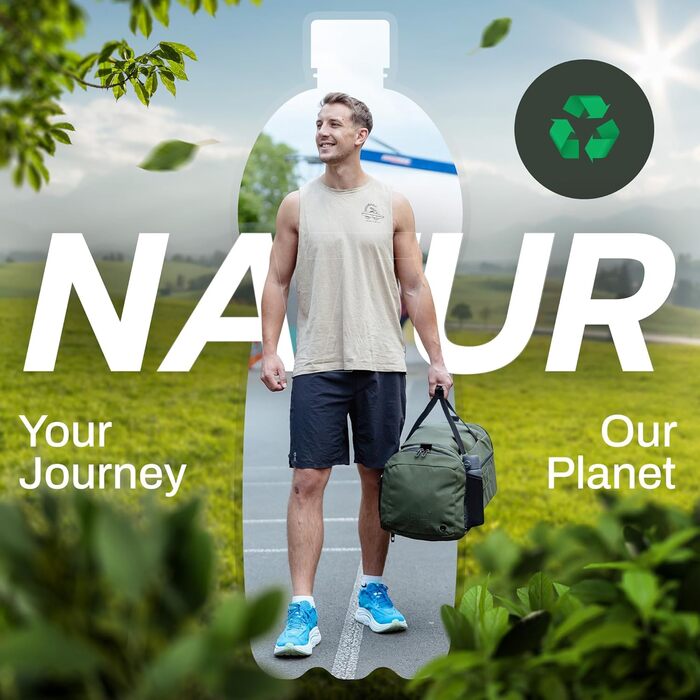 Спортивна сумка [з переробленого PET] 50L – Gym Bag та рюкзак в одному – водонепроникна сумка для тренувань чоловіча/жіноча – спортивний рюкзак з відділенням для взуття, фітнес, велика дорожня сумка (Pinewood Green)