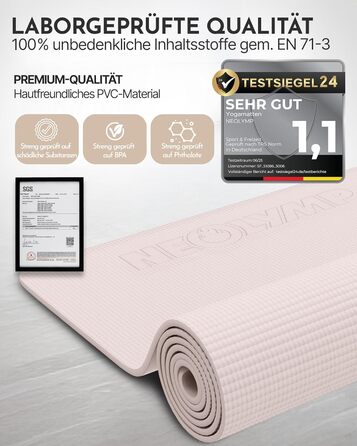 Килимок для йоги NEOLYMP - неслизький, для захисту суглобів - 183x61 см - PVC - для йоги, пілатесу - з E-book та відео-управами (Taupe)