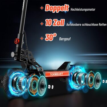 Електросамокат TODIMART S13, 48V 20.8Ah, 800W*2, 40-90 км, 10'' позашляхові колеса, вантажопідйомність 150 кг, подвійна підвіска, складаний, запуск з ключа