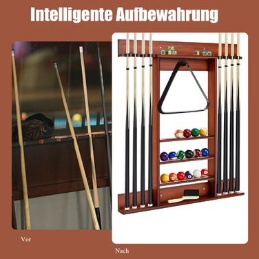 Тримач для бильярду GYMAX на 8 київ та аксесуари, настінний, з натурального дерева (кленові), 79 x 8 x 91 см, коричневий