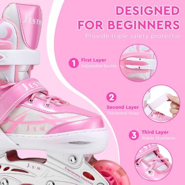 Дитячі ролики для дівчаток, регульовані, рожеві. Ролики для катання в приміщенні та на вулиці. Розмір M (EU 32-36)