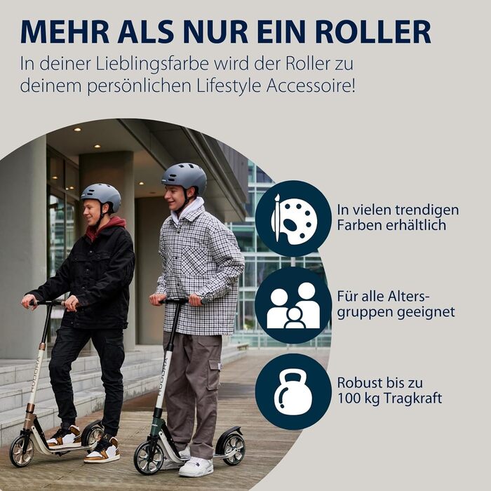 Самокат HUDORA BigWheel 205 Advanced з алюмінію, складаний, регульований, до 100 кг, для дітей, підлітків і дорослих
