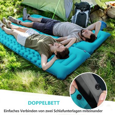 TENQUAN Килимок для кемпінгу самонадувний, 9см - туристичний килимок, повітряний матрац, килимок для сну, клапан, насос, для авто, намету, трекінгу, пляжу (блакитний/сірий)