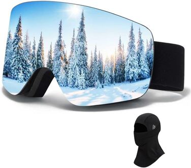 Скі-маска JQF Gear YH227 для сноуборду та лиж, унісекс. Антитуманне покриття, захист від сонця UV, регульована, з антиковзним ремінцем. Комплект з маскою та балаклавою (11-Срібло/Чорний)