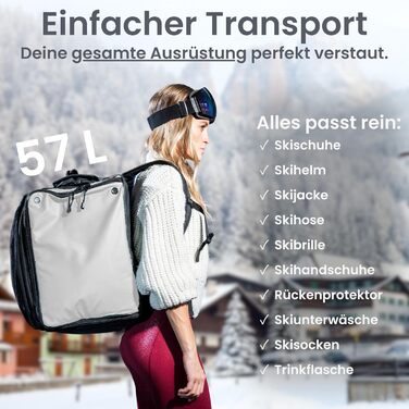 Чохол для лижних черевиків Otaro з відділенням для шолома | Сумка для лиж, шолома та аксесуарів | Водонепроникний, міцний | Чохол для лижних черевиків Otaro (57L, білий)