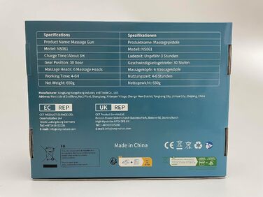 Масажний пістолет EKUPUZ з 30 режимами, 6 насадками, USB-C, для м'язів, шиї, спини, плечей, сріблястий