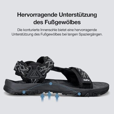 Чоловічі сандалі для туризму та відпочинку Trekking Sandalen 44 EU, чорні. Нековзні, зручні спортивні сандалі для пляжу та активного відпочинку.