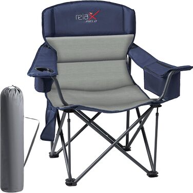 Крісло для кемпінгу складне RELAX FIELD 200 кг з підстаканником та сумкою-холодильником. Рибальське крісло, складане, з високою спинкою, блакитне.
