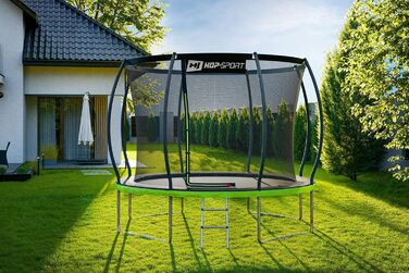 Трамплін Hop-Sport Outdoor - діаметр 244/305/366/427/488 см. З безпечним внутрішнім сіткою, вигнутими стійками та сертифікатами безпеки. Комплект з драбиною та захисним бордюром (305 см)