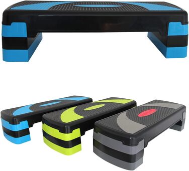 Аеробічний степ-платформа EnjoyFit XL преміум, 3-рівнева, 78x30x10/15/20 см, синьо-чорна