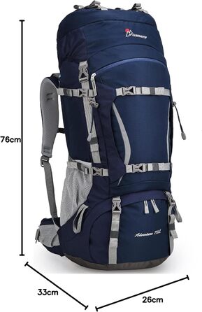 Туристичний рюкзак MOUNTAINTOP 70L з внутрішнім каркасом, з дощовиком, для походів, кемпінгу та подорожей, чоловічий та жіночий