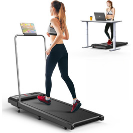 Walking Pad Treadmill Cardirun з нахилом та ручками: компактний біговий тренажер 2-в-1 для дому, 2.5HP, до 136 кг, LED-дисплей, керування через додаток/пульт, чорний з підлокітниками