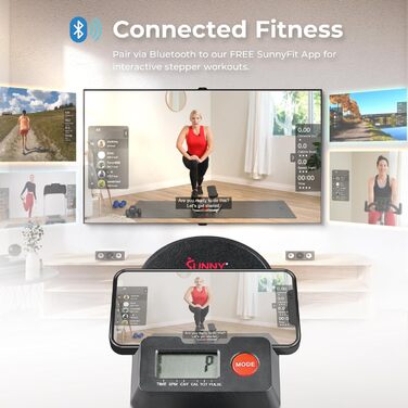 Степпер Sunny Health & Fitness з поручнем, розширений діапазон кроків, компактний, регульована висота, безударний, підключення до SunnyFit® App, смарт-тренажер для сходових вправ