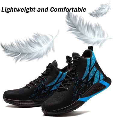 Зручні та безпечні робочі черевики з металевим носком для чоловіків та жінок. Дихаючі, антиковзкі, розміри 35-48 EU, колір блакитний.