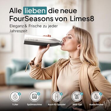 Термос-пляшка з нержавіючої сталі 1 л FourSeasons для гарячих і холодних напоїв, герметична, підходить для газованої води, ізотермічна пляшка для всіх сезонів