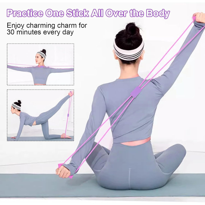 Набір для пілатесу вдома: м'яч 25 см, кільце, стрічка, гумки. Набір аксесуарів для пілатесу. Фіолетовий колір