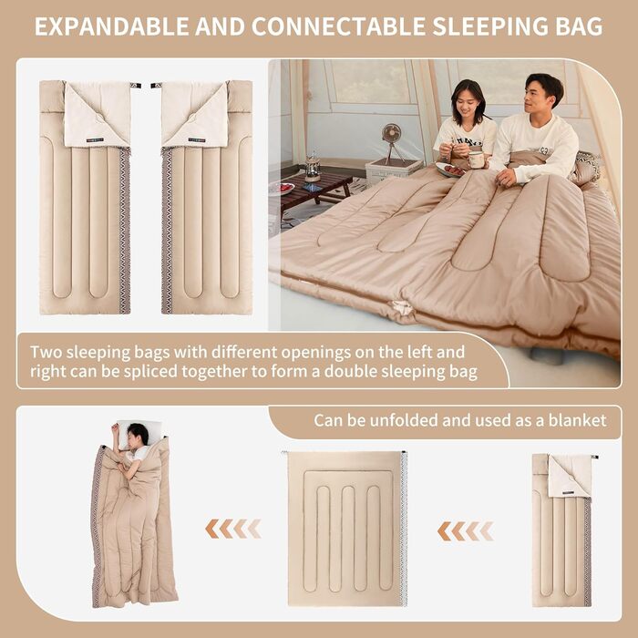 Спальний мішок Naturehike для дорослих та дітей: водонепроникний, легкий, 3-4 сезони, 190 x 75 см, кремовий