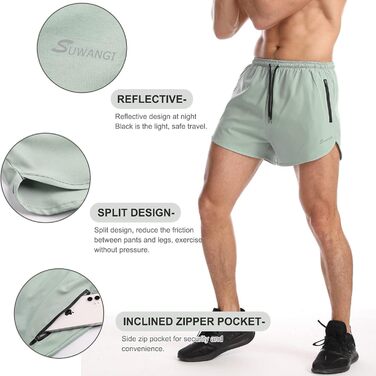 Шорти спортивні чоловічі Suwangi, короткі, швидковисихаючі, з внутрішньою сіткою, спортивні шорти з кишенею (XL, світло-блакитний)