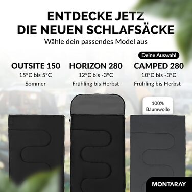 Спальний мішок туристичний 100% бавовна до -3°C з подушкою - Outdoor зимовий та літній спальний мішок [280GSM] для 3-4 сезонів (75x190см) - для жінок та чоловіків (теплий) Сірий