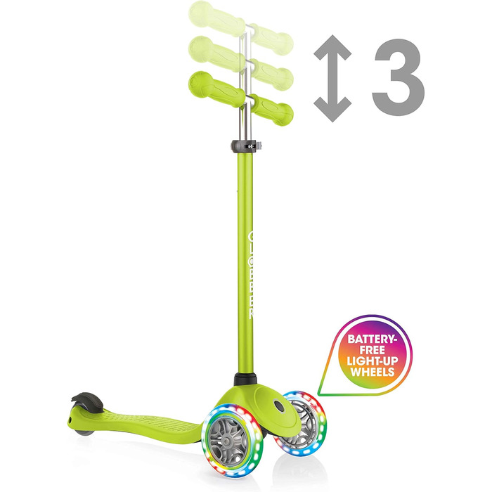 Дитячий самокат Globber Primo Lights, 3 колеса, 120/80 мм, ABEC 5, регульований, LED підсвітка, неоновий