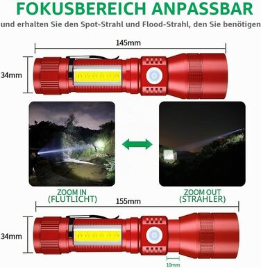 Ліхтарик LED Karrong з USB-зарядкою та магнітом, ультрафіолетовий UV-ліхтарик 395нм, 7 режимів світла (включаючи червоне), акумуляторний набір для кемпінгу та походів, червоний, 2 шт.