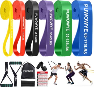 Набір еластичних стрічок для фітнесу, 3 рівні опору, з дверними фіксаторами, ручками, чохлом, сумкою та інструкцією. Підходять для фітнесу, йоги та силових тренувань. Кольори: синій, зелений, фіолетовий, чорний, червоний, жовтий.