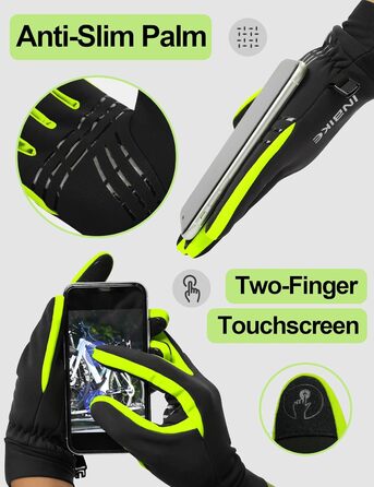Зимові рукавички для велоспорту та катання на лижах з сенсорним екраном, теплі, вітронепроникні, WF709, зелені (чорний та зелений), розмір S