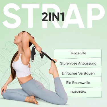 YOGALABS® Преміум йога-мат STUDIO 185x68x0,4 см, екстра великий, антиковзкий, з ременем, ECO PU та натуральний каучук, для гімнастики та пілатесу, екологічний, без шкідливих речовин, Agave