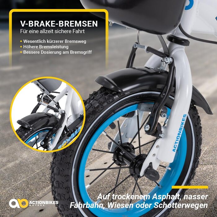 Дитячий велосипед Actionbikes 12/16/20 дюймів, V-Brake, для хлопчиків і дівчаток, з крилами, від 2 до 9 років