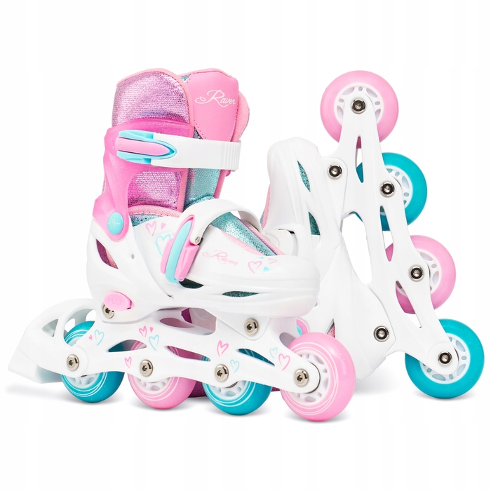 Регульовані ролики RAVEN Loret Glitter White/Mint/Pink (розмір 30-33) з LED-колесами