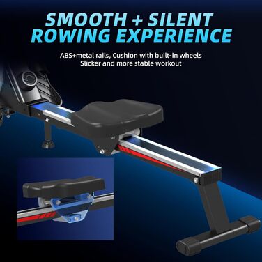 Гребний тренажер Dskeuzeew для дому, складний, 16 рівнів опору, магнітний, до 160 кг, Slide-Rails