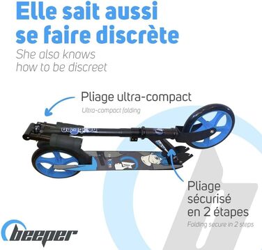 Механічний самокат BEEPER FW20 Nextgen для дітей і підлітків 6-15 років, складаний, синій, 87 x (84-94) x 32 см