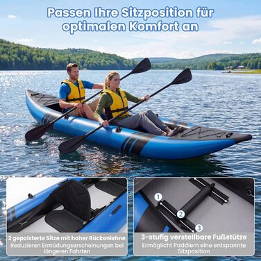 Надувний каяк COSTWAY для 2 осіб з алюмінієвими веслами, EVA-сидінням, насосом та ремкомплектом, блакитний