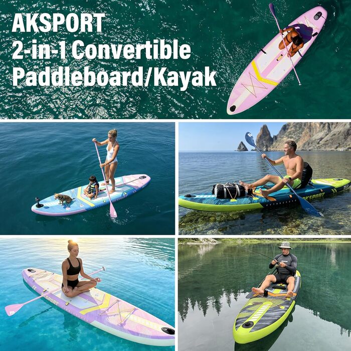 SUP дошка AKSPORT 11' надувна з повним комплектом аксесуарів, 34 дюйми, антиковзке покриття, для дорослих та підлітків (блакитно-зелена)